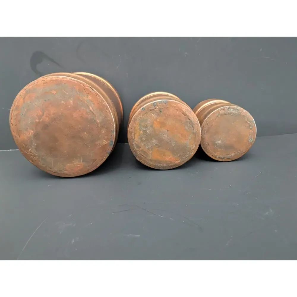 3 Piece Copper Canister Set Antique Tin Lined French Country Handmade Hammered